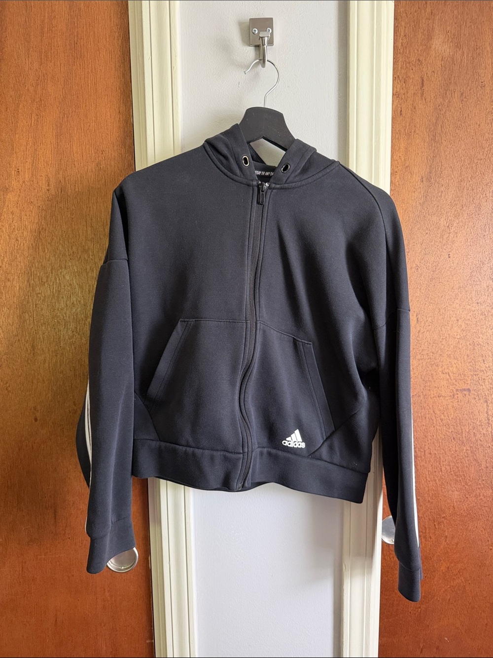 adidas Black Womens Full-Zip Hooded Puffer Jacket with Logo Small